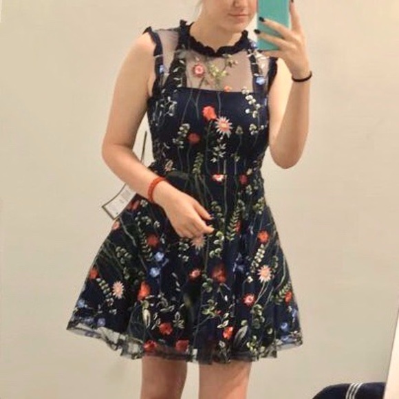 Navy Floral Formal/Homecoming Dress - Picture 1 of 6